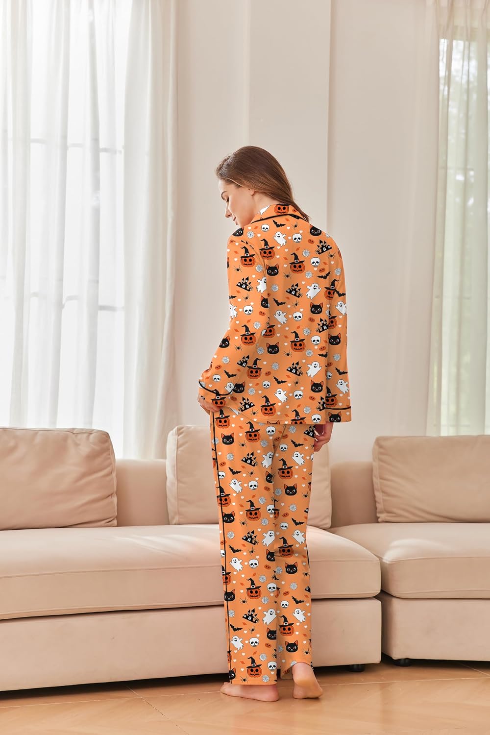 Ekouaer Womens Cotton Pajamas Set Long Sleeve Button Down Pjs with Pockets image 5