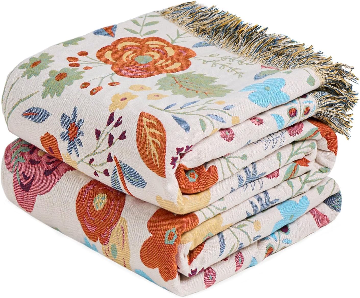 Boho Throw Blanket - 100% Cotton Soft Breathable Throw Blankets, 50"x60" 4-Layer Li...