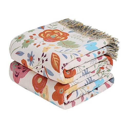 Boho Throw Blanket - 100% Cotton Soft Breathable Spring Throw