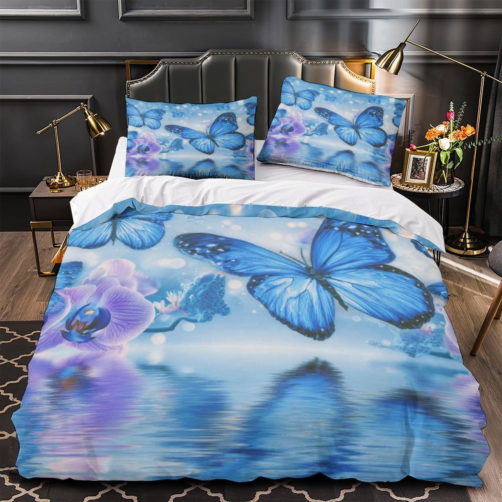 Housse de couette Hamsa bleu en microfibre ultra douce, parure de lit bohème premium