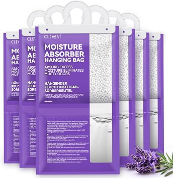 CLEVAST Moisture Absorbers Packets - 15.2 OZ, 6 Pack Large Dehumidifier Bags for Closet, Hanging Humidity Absorber in Wardrobes, Bedrooms, Bathrooms - Lavender Scented