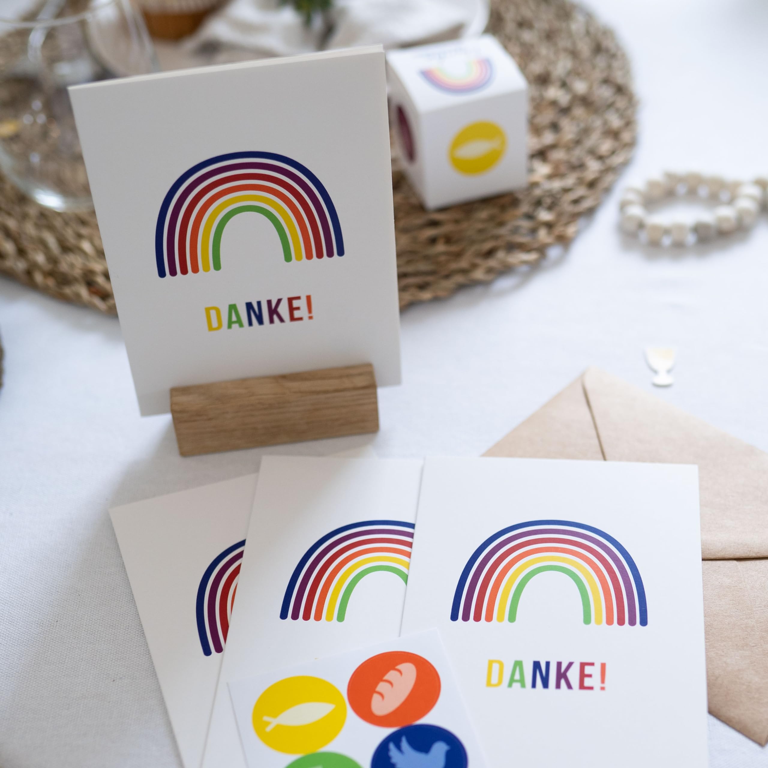 Papierdrachen 6 Thank You Cards for Christian Celebrations such as Christening, Communion, Confirmation, Rainbow Motif - Image 4