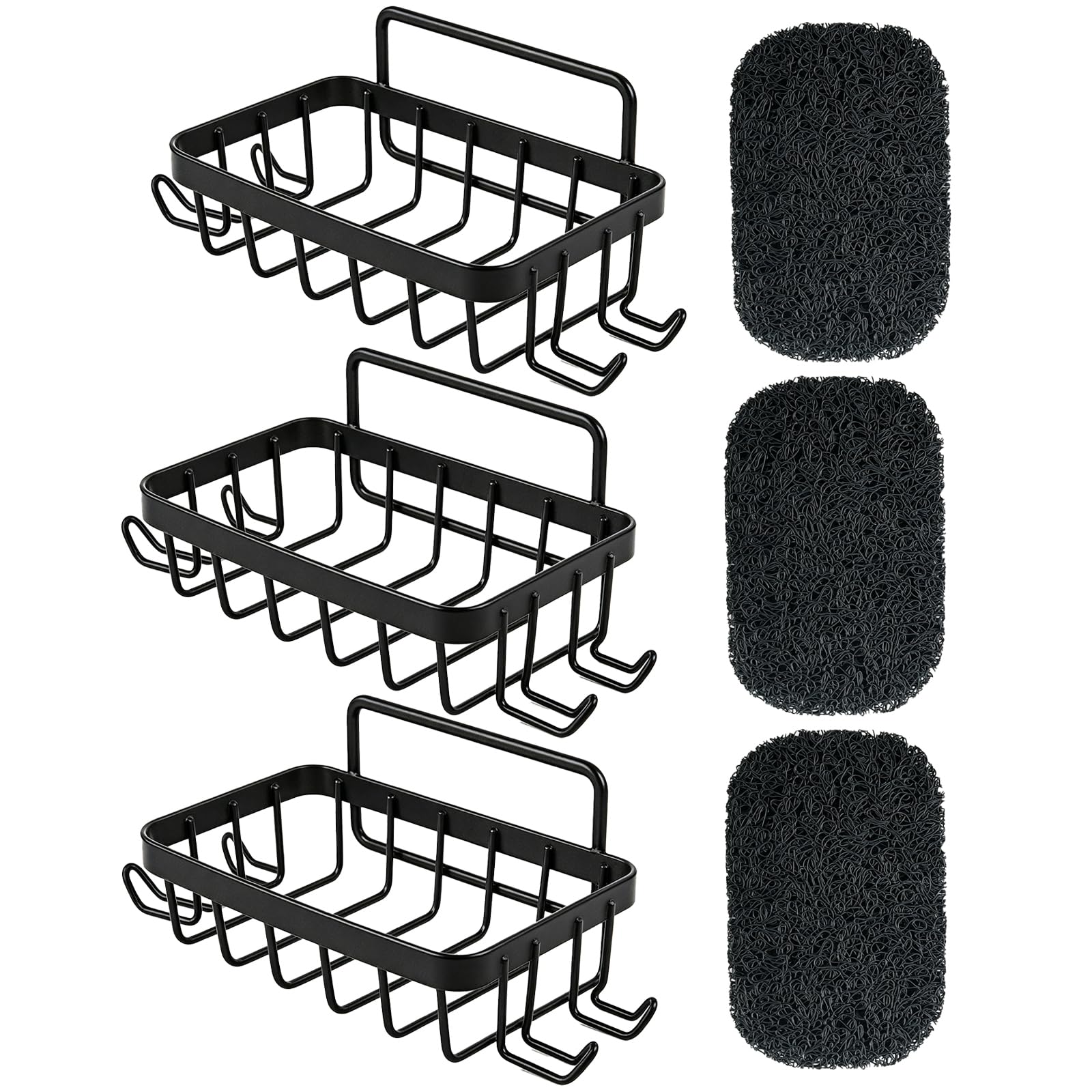 6 pcs Shower Soap Holder, Black Soap Dish Set, Bathroom Organisation with Optimised Drainage, Six-Piece Adhesive Mounting Kit for Renters and Homeowners