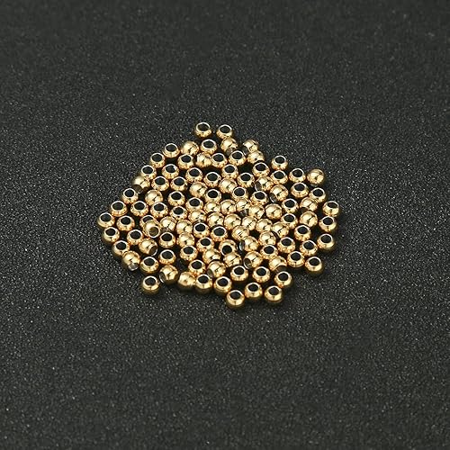 Miniatura 10 de Loprome 60 cuentas espaciadoras redondas de acero inoxidable chapadas en oro con agujero de 0.138 in, cuentas sueltas sin costuras para