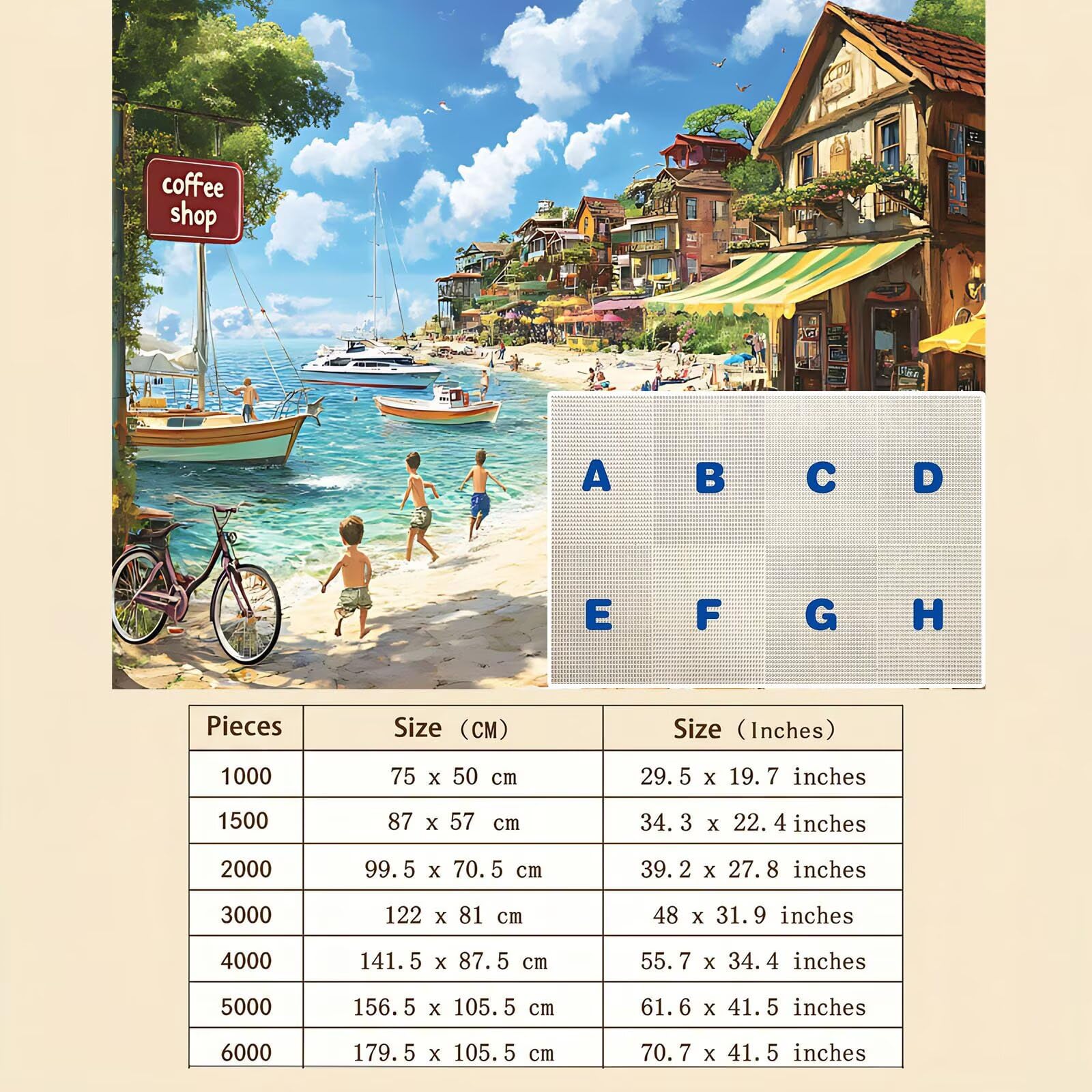 spiaggia piccola città Puzzle 1500 Pezzi per Adulti, Puzzle in Legno - Collezione Classica con Poster Incluso - Sfida di Concentrazione e Passatempo Antistress, Gioco per Famiglia, 87 x 57 cm f0-264