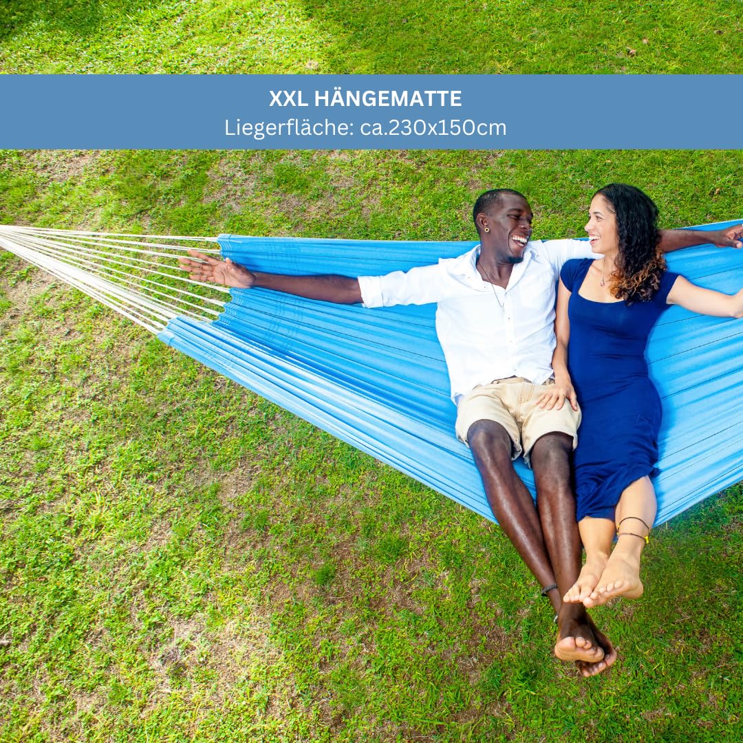 Amazonas - XL Hamac Arte | Hamac brésilien Classique avec Fines Rayures tressées à la Main | Surface de 230 x 150 cm | Charge jusqu'à 200 kg | Couleur : Bleu