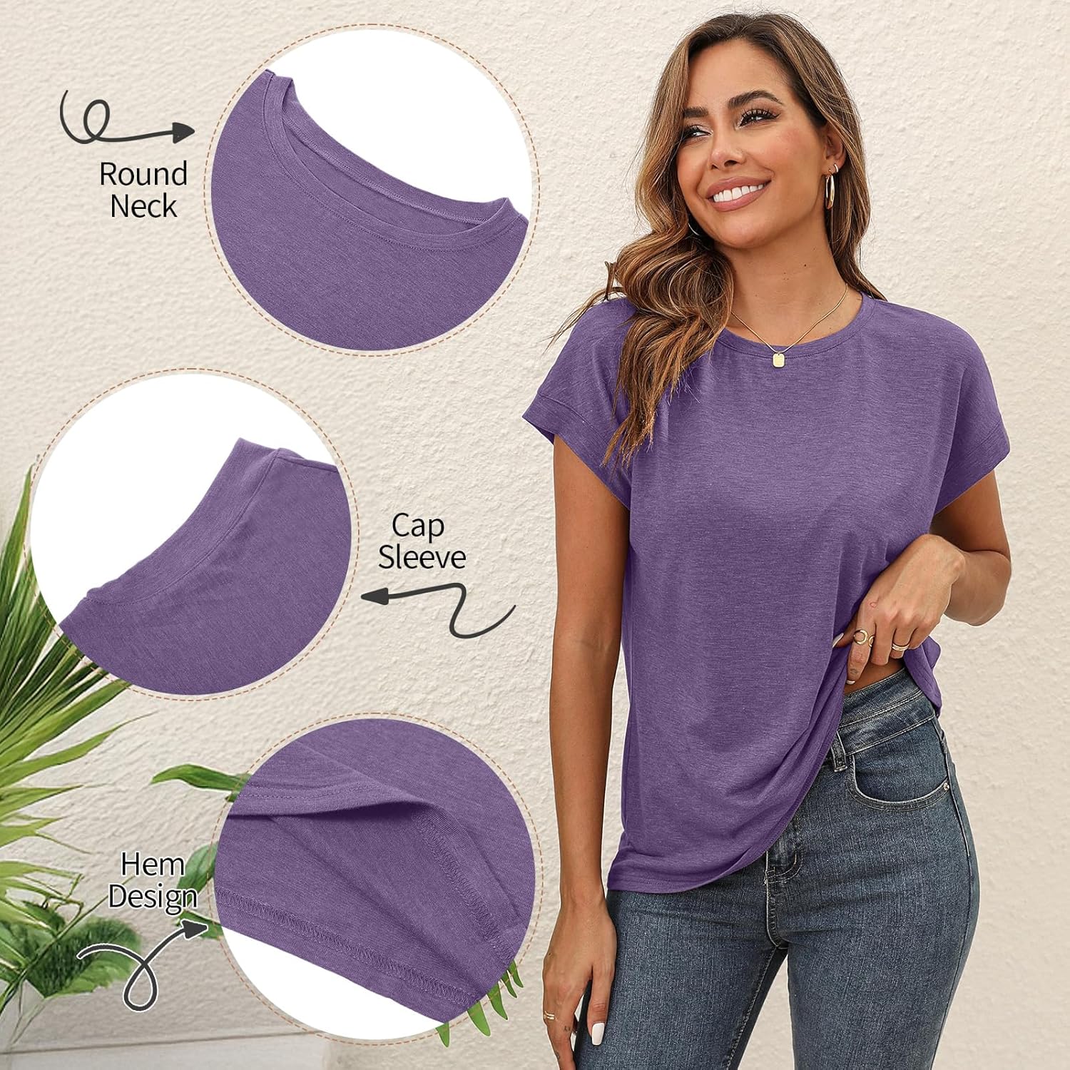 3 Pack Women's Cap Sleeve T Shirts Summer Crew Neck Tops Short Sleeve Basic Tee Loose Fit Casual Shirts - Image 4