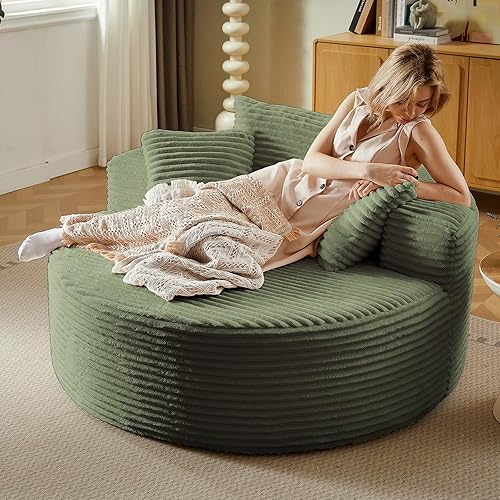 Silla redonda de gran tamaño de 55 pulgadas, tumbona para interiores, sin hueso, con pana de felpa, no requiere montaje, sofá cama moderno y