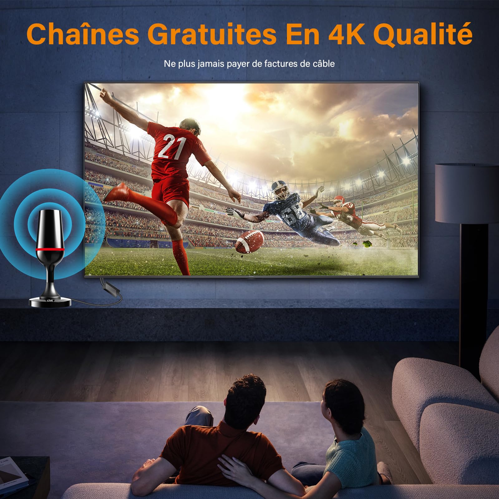 Antenne TV intérieur puissante,Antenne TNT intérieure équipée d'un amplificateur de Signal à Gain élevé,réception Longue Distance jusqu'à 420 km avec Base magnétique pour 1080P 4K DVB-T/T2
