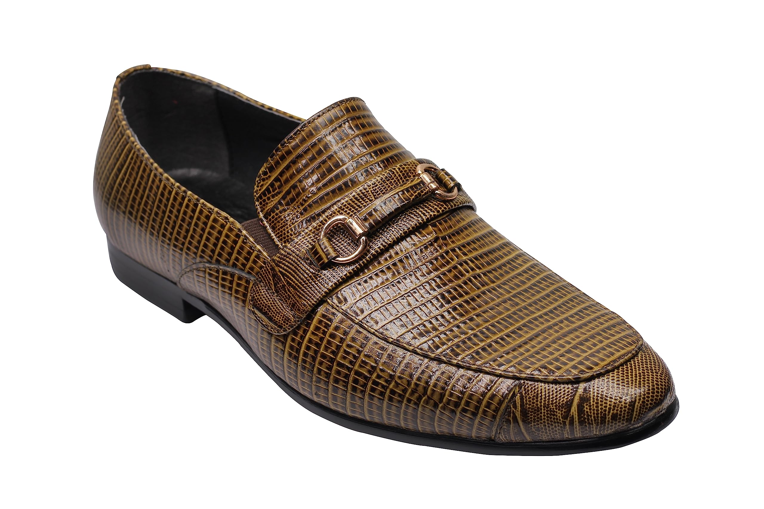 Mocasines de Vestir de Boda con Hebilla de Caballo para Hombre con Efecto de Piel de Serpiente Verde de Cuero Real para Hombre