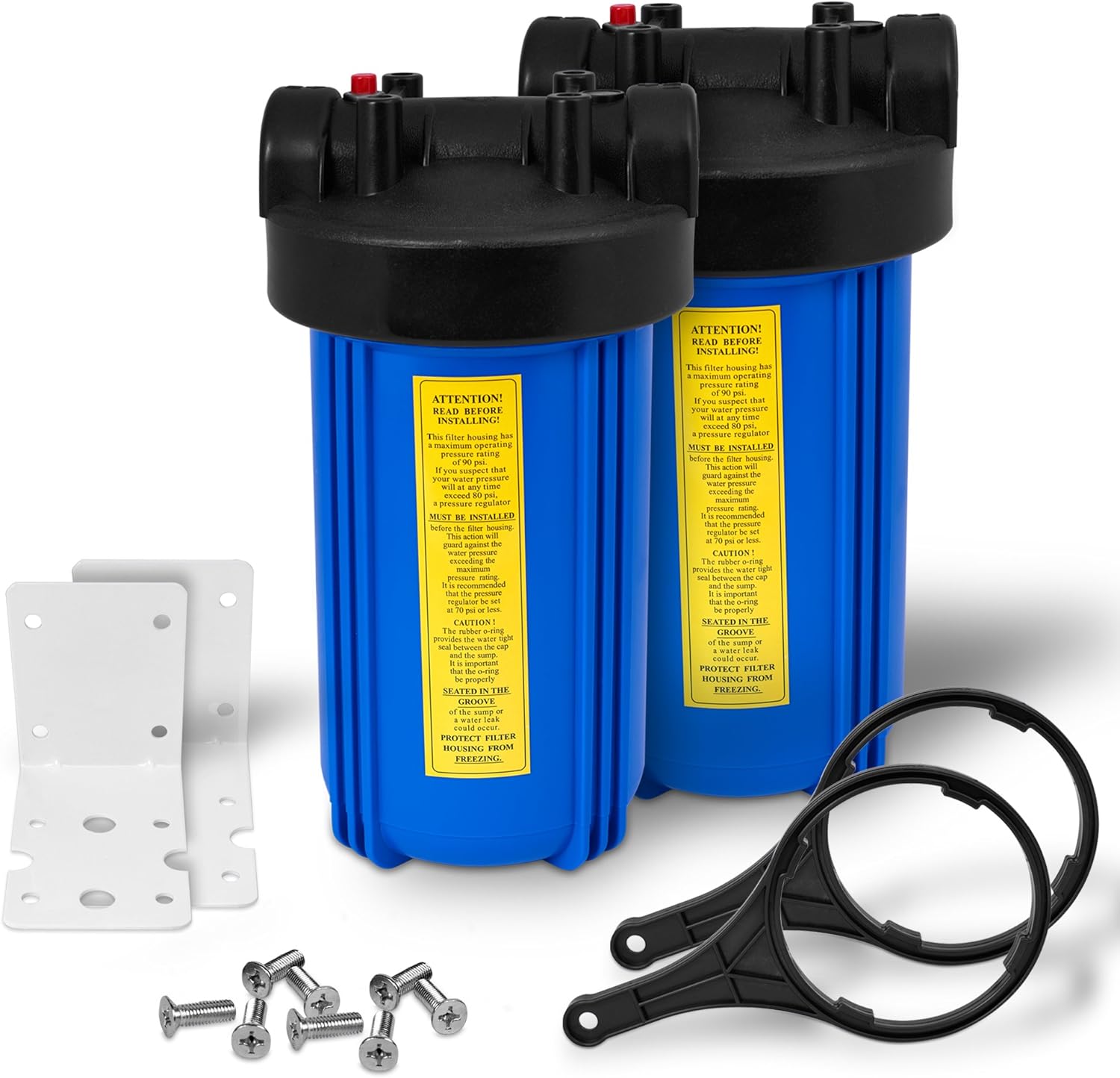 10 x 4.5 Big Housing Whole House Water Filtration System 1" Inlet/Outlet Brass Ports Pressure Relief Button, Meets NSF Standards & Regulations Compatible to BB-20B, 150233, 150235 (2 Sets, Blue)