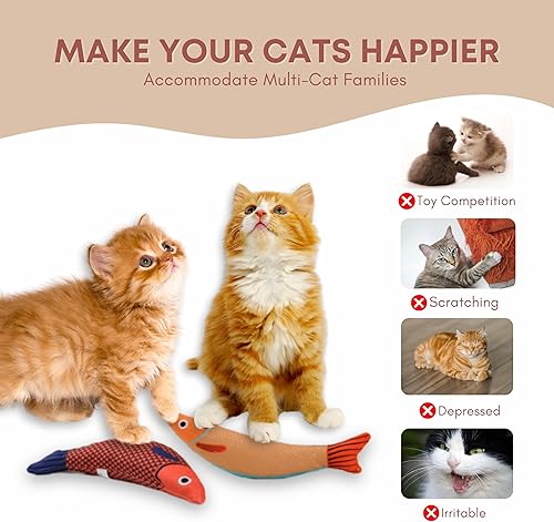 Miniatura 5 de Paquete de 3 juguetes para gatos, pez saurio con hierba gatera, sonido arrugado y felpa suave, juguetes interactivos de 9.5 pulgadas para gatos de