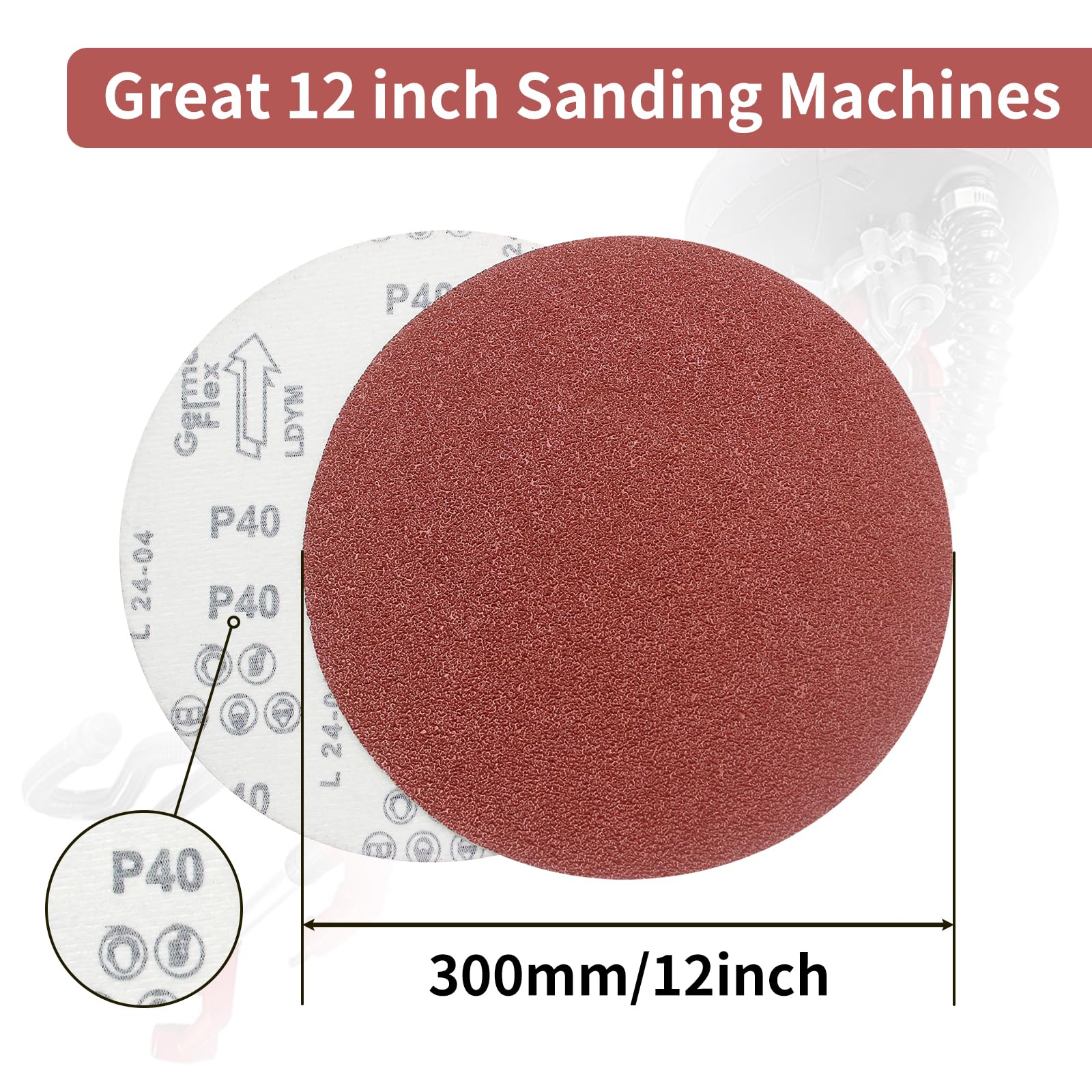 SenmaiTools 30 Pieces Hook and Loop Sanding Discs 300 mm sanding pads 6 x Grit 40 60 80 120 180 for Discs Sander - Image 2
