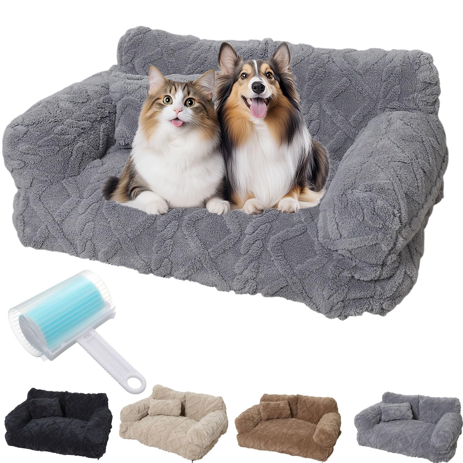Kidlupe Plush Calming Pet Sofa Bed, Orthopedic Dog Bed for Large Medium Small Dogs, Calming Pet Sofa Beds with Removable Washable Cover, Anti-Anxiety Fluffy Plush Dog Couch(Light Gray,M)