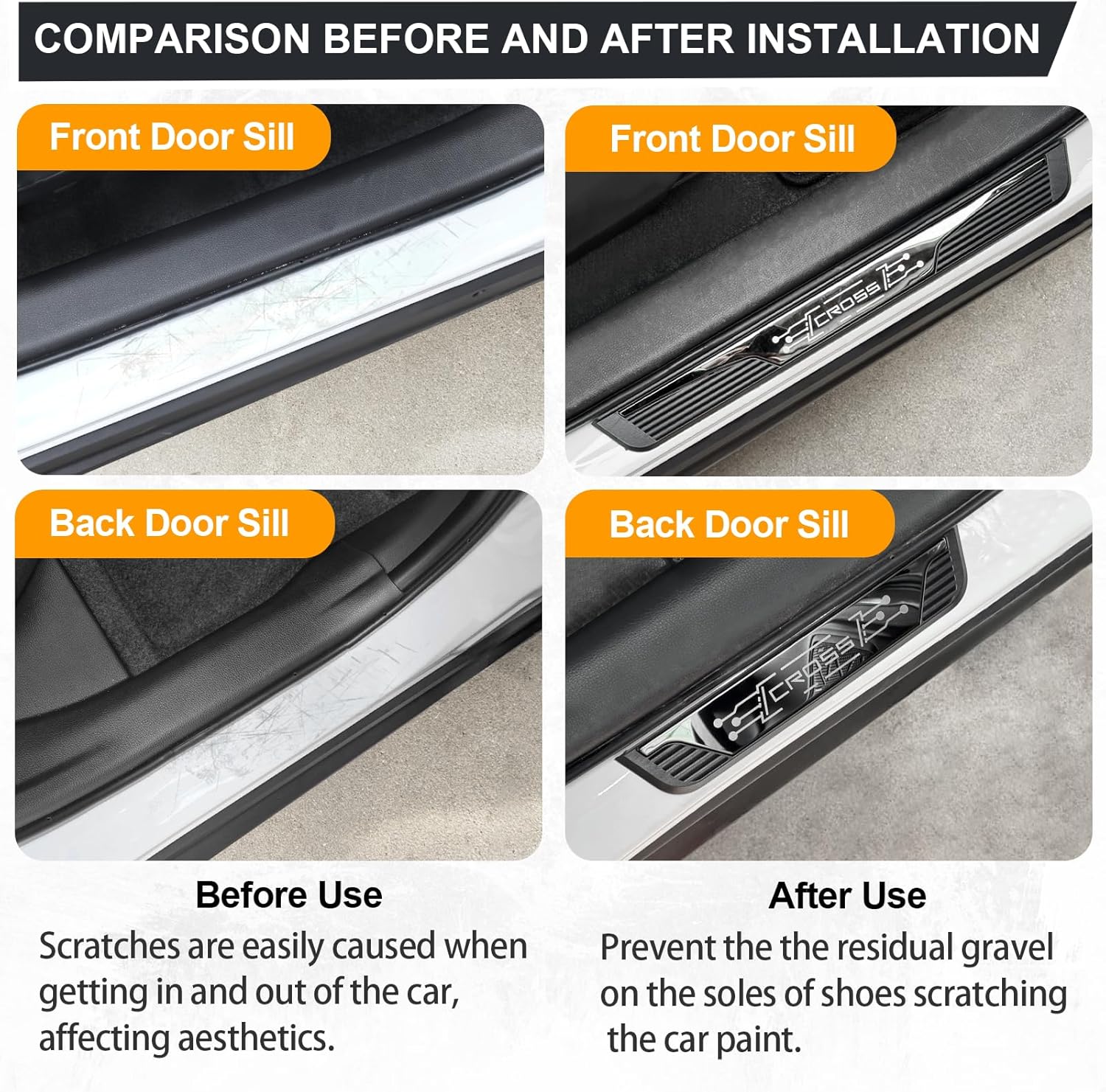 Door Sill Protectors for Toyota Corolla Cross, Stainless Steel Cover Guard Sills Protector Car Door Entry Guard Anti-Scratch Door Sill Scuff Plate (Door Width 1.97")
