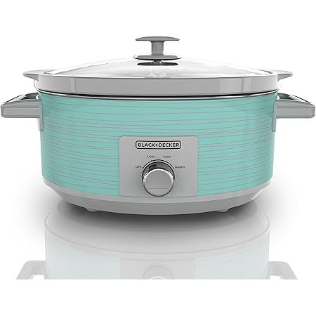 BLACK+DECKER 7 Quart Dial Control Slow Cooker with Built in Lid Holder, Teal Pattern