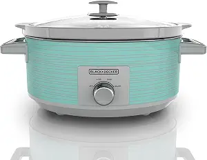 BLACK+DECKER 7 Quart Dial Control Slow Cooker with Built in Lid Holder, Teal Pattern