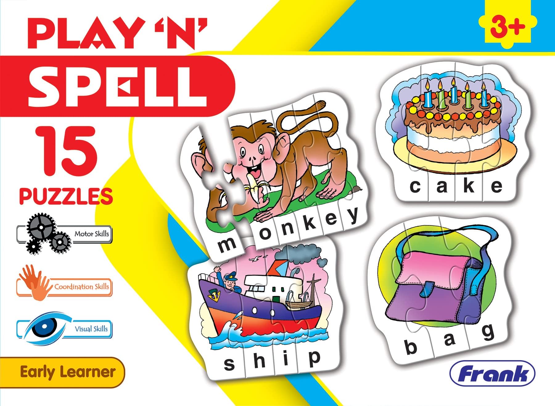 Frank Play โnโ Spell Puzzle โ 15 Self-Correcting Puzzles, Early Learner Educational Jigsaw Puzzle Sets with Images | Ages 3 & Above | Educational Toys and Games