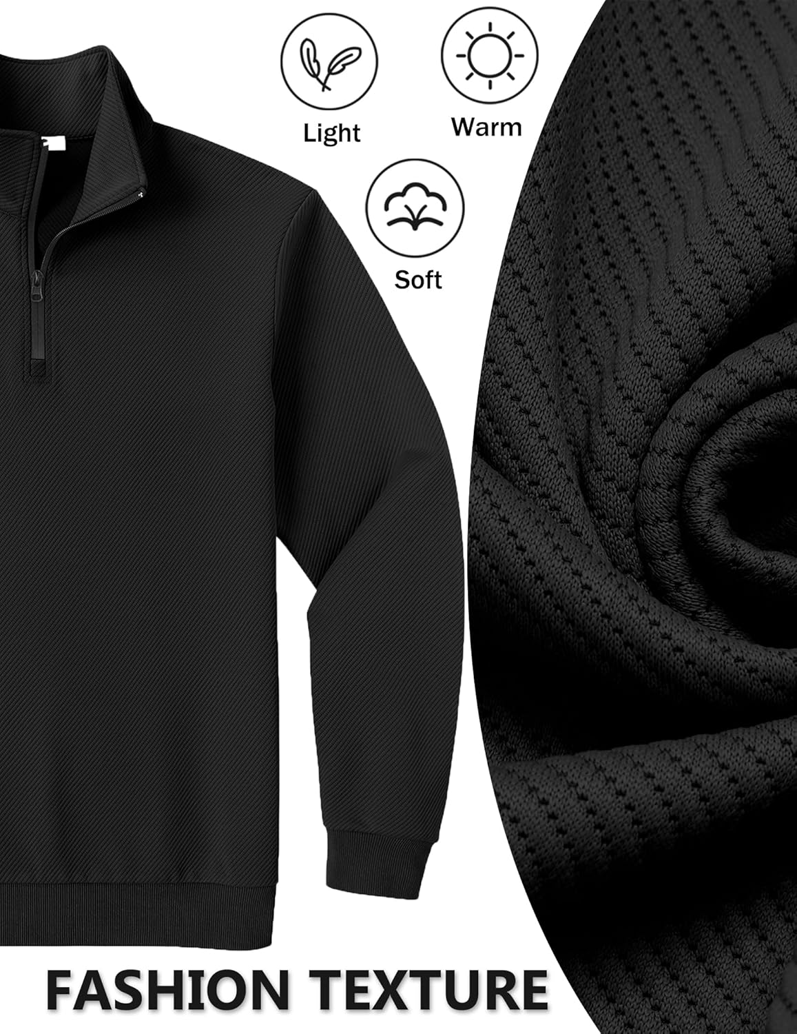 COOFANDY Mens Quarter Zip Pullover Sweatshirts Lightweight Long Sleeve Mock Neck Sweater Polo - Image 6