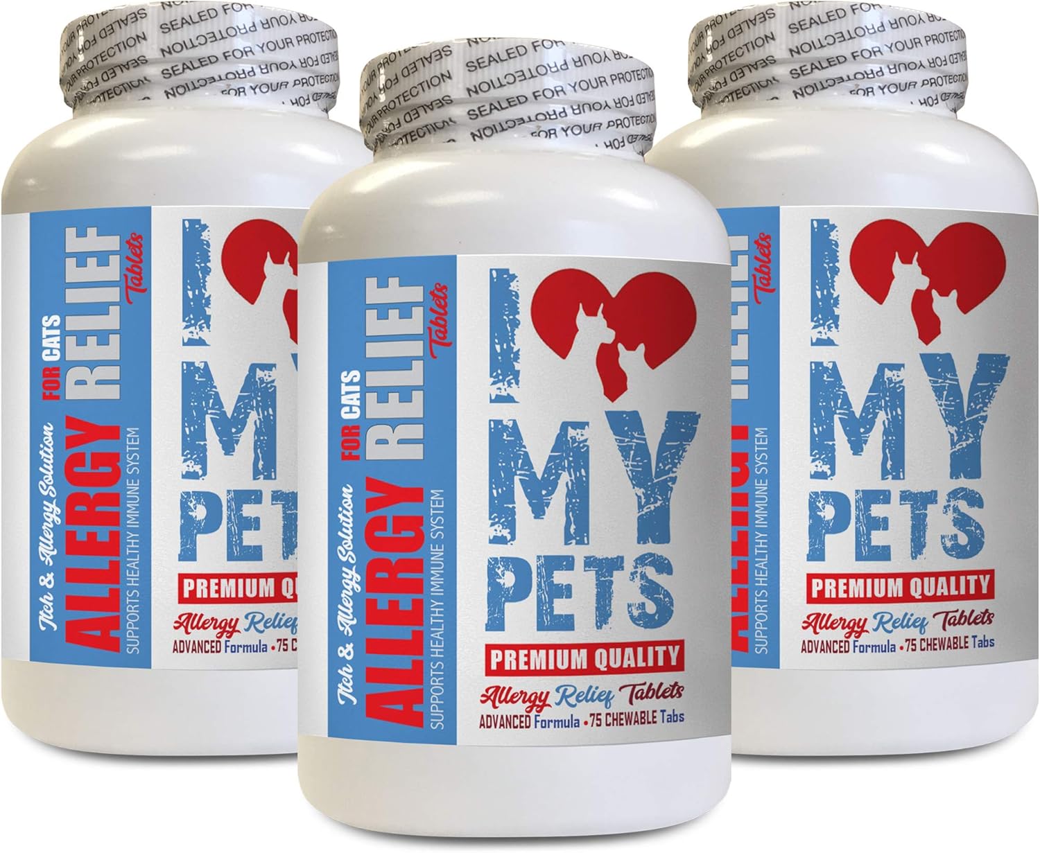 I Love My Pets cat Skin and Itch - Cats Allergy Relief - Itch Relief - Premium Supplement - Treats - cat Skin and Itch Relief - 225 Tablets (3 Bottles)