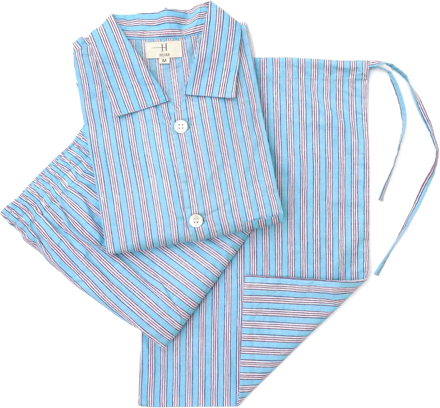 Huar Men's 100% Cotton Pajamas Sets Long Sleeve Top and Pants Button Down Sleepwear Loungewear Pjs set with Pockets