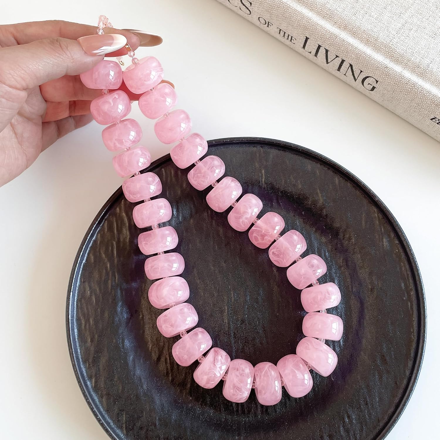 Miniature Glass Bead & Oversized Multi-Color Resin Bead Statement Necklace - 17"+3" Extender Chain Chunky Eye-Catching | Bold Fashion Jewelry Gift for Women