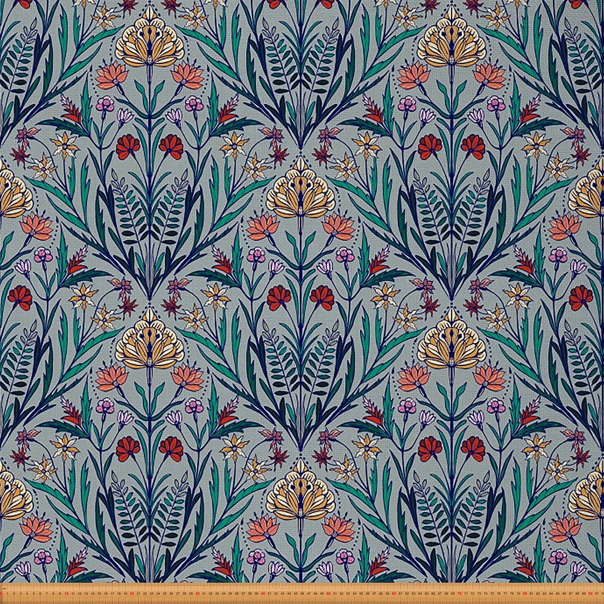 Vintage Style Floral Upholstery Fabric by The Yard, Exotic Floral Buffalo Check for Upholstery & DIY Projects, Outdoor, 3 Yards, Green Gray (L276*W150cm)
