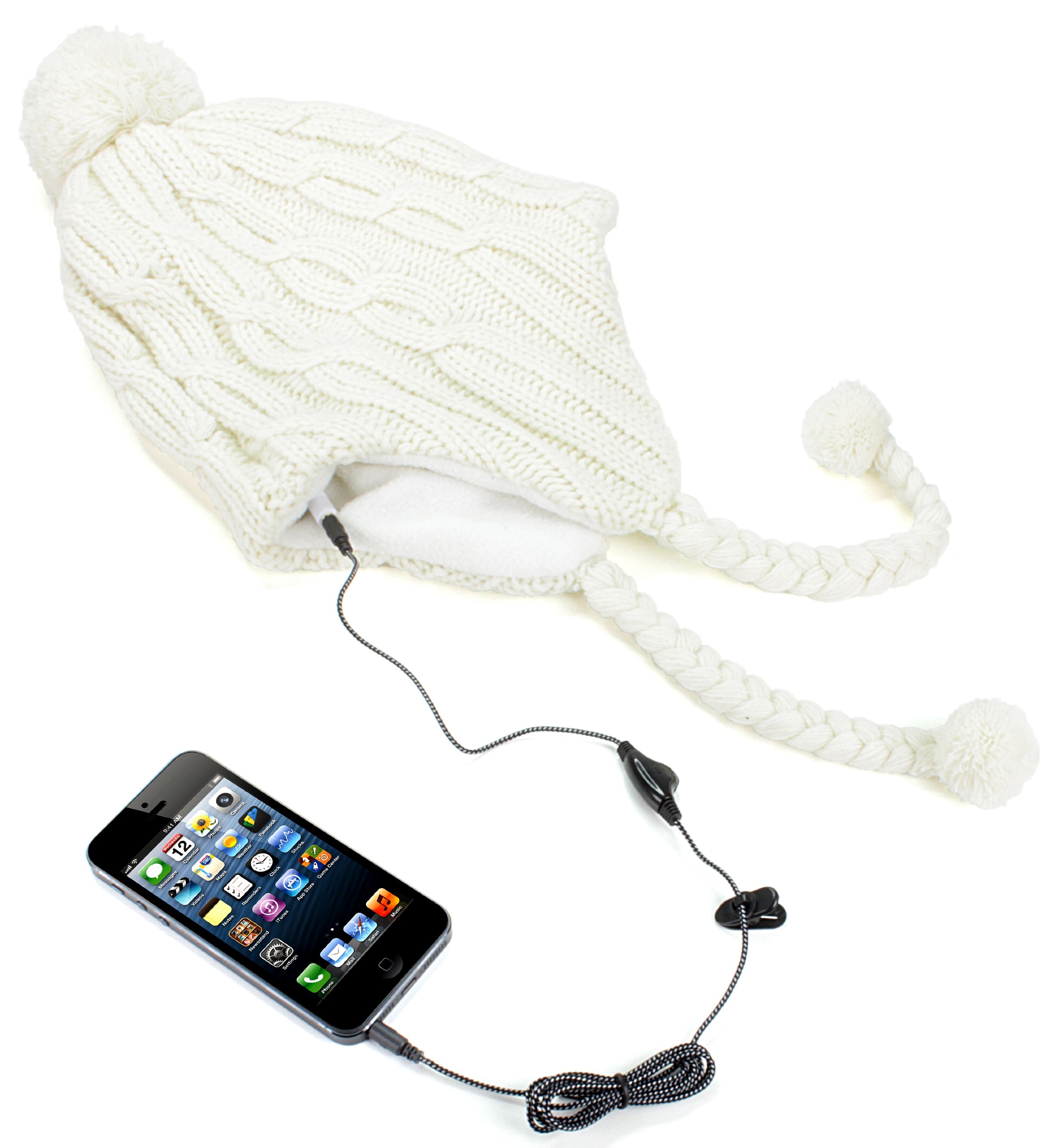 KitSound KSBEPCC Casque Intra-auriculaire Bonnet péruvien tricoté avec Pompon pour iPhone, iPod, iPad Mini et Lecteur MP3