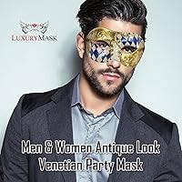 Vista 7 de Masquerade Mask For Men - Antique Look Mask for Halloween, Venetian Party, Masquerade Party, Mardi Gras, & Prom Azul / dorado medio cuadros