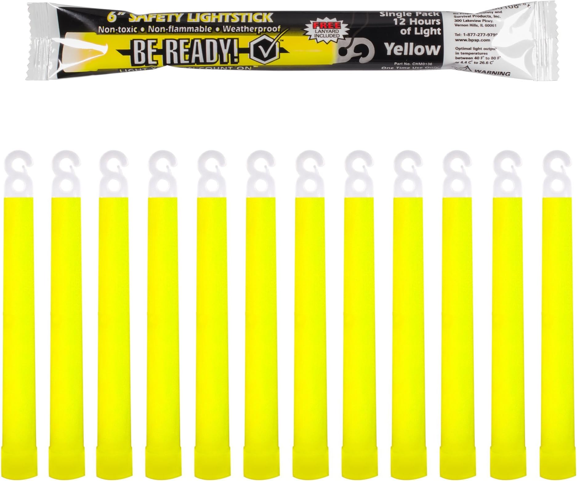 Be Ready - Industrial Grade 12 Hour Illumination Emergency Safety Chemical Light Glow Sticks (12 Pack Yellow)