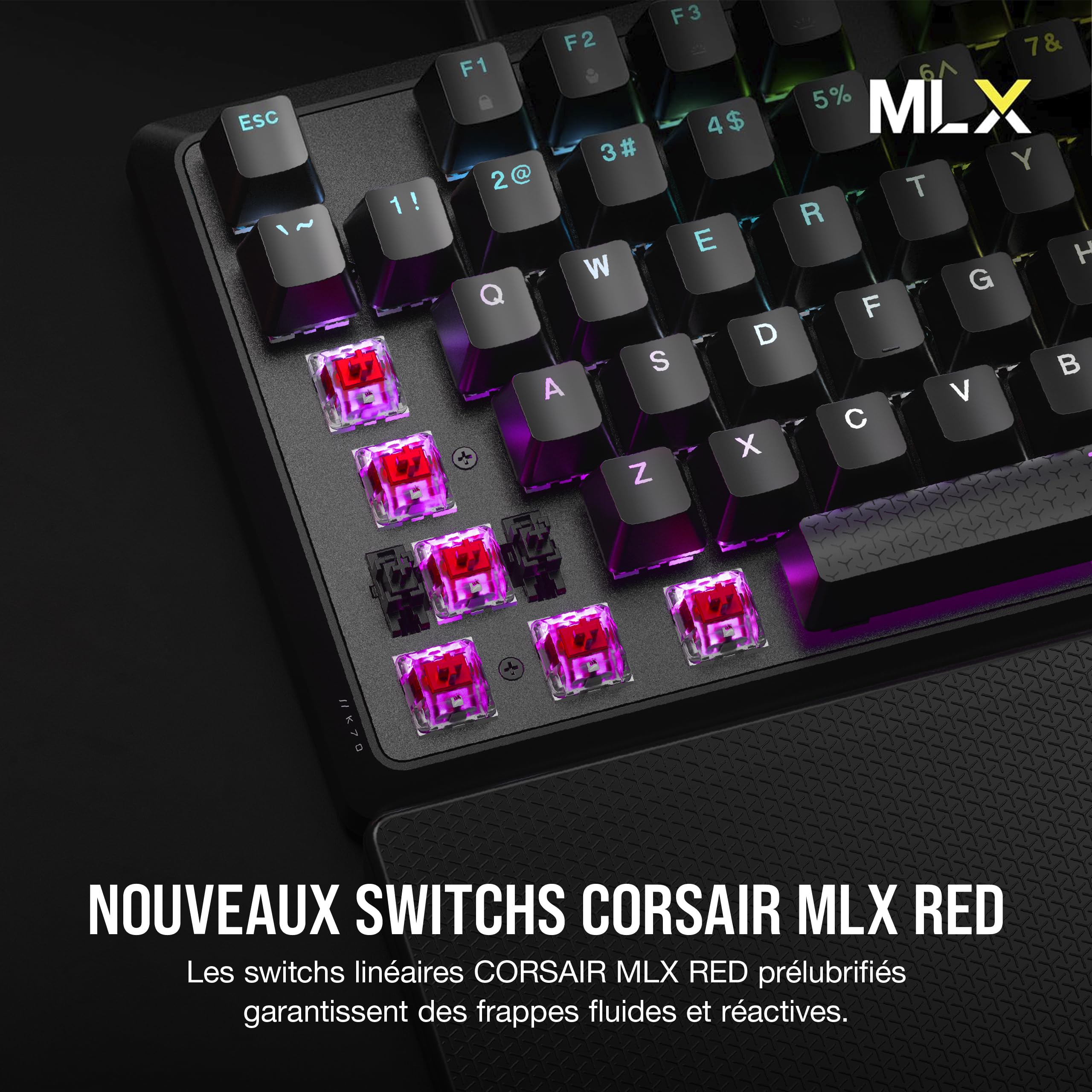 Corsair K70 Core RGB Clavier de Jeu Mécanique Filaire (AZERTY FR) – Noir | Repose-Poignets, Interrupteurs Linéaires Lubrifiés MLX Red, SOCD, Amortissement du Son, Cadran de Contrôle Des Médias