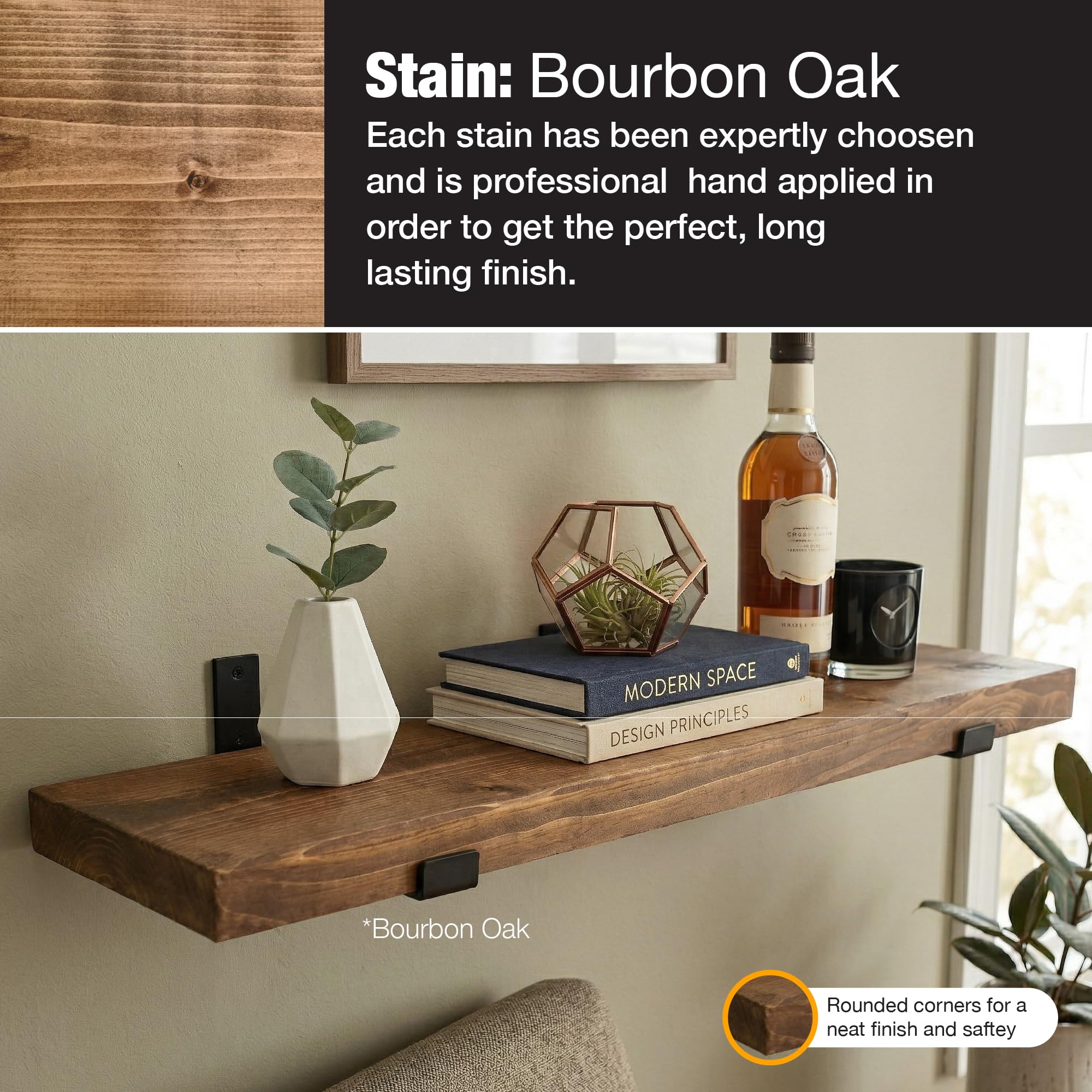 Top Notch Home & Living Handcrafted Rustic Wooden Wall Shelf, Incl 2 Up Brackets - Image 3
