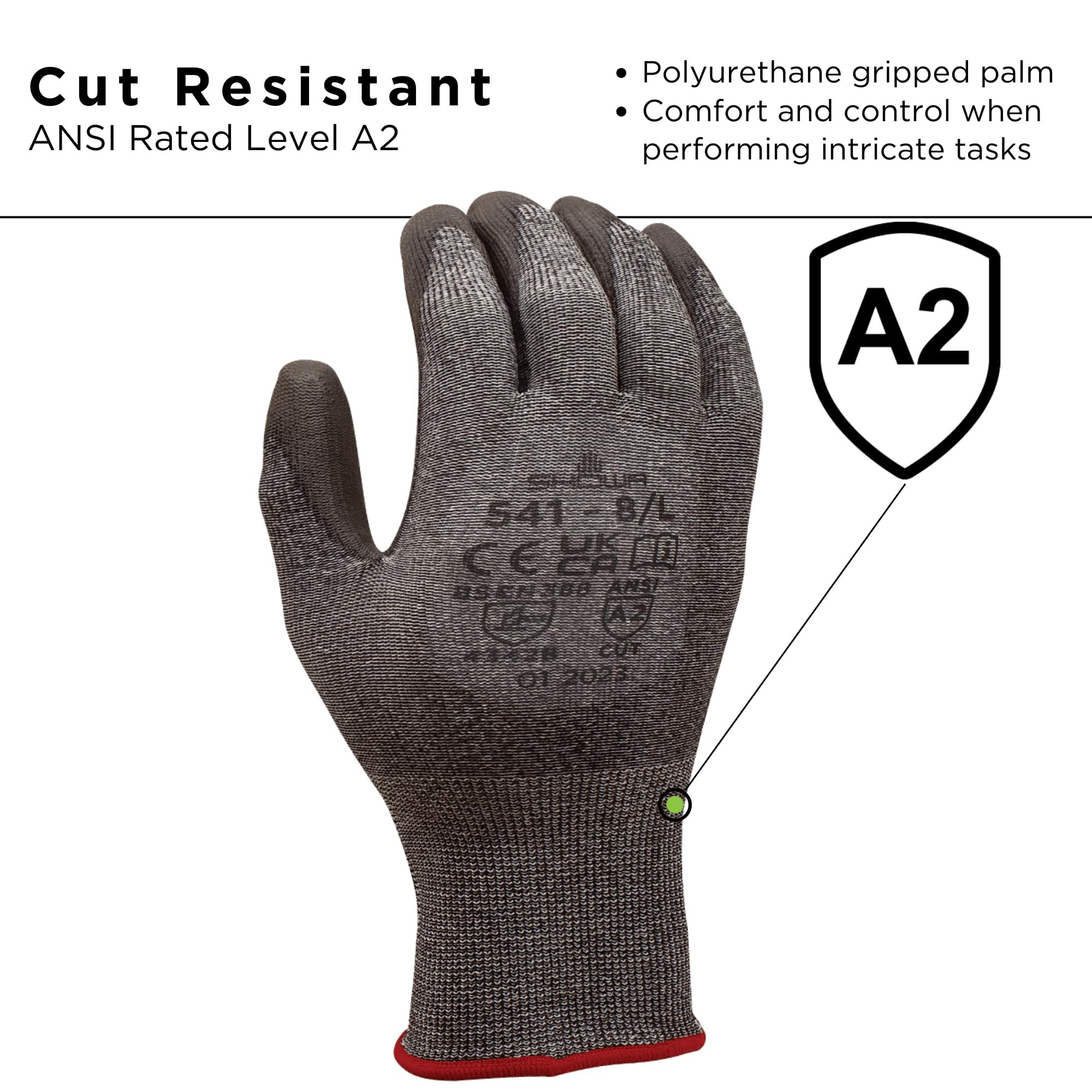 SHOWA 541 Polyurethane Palm Coated A2 Cut Resistant Safety Glove