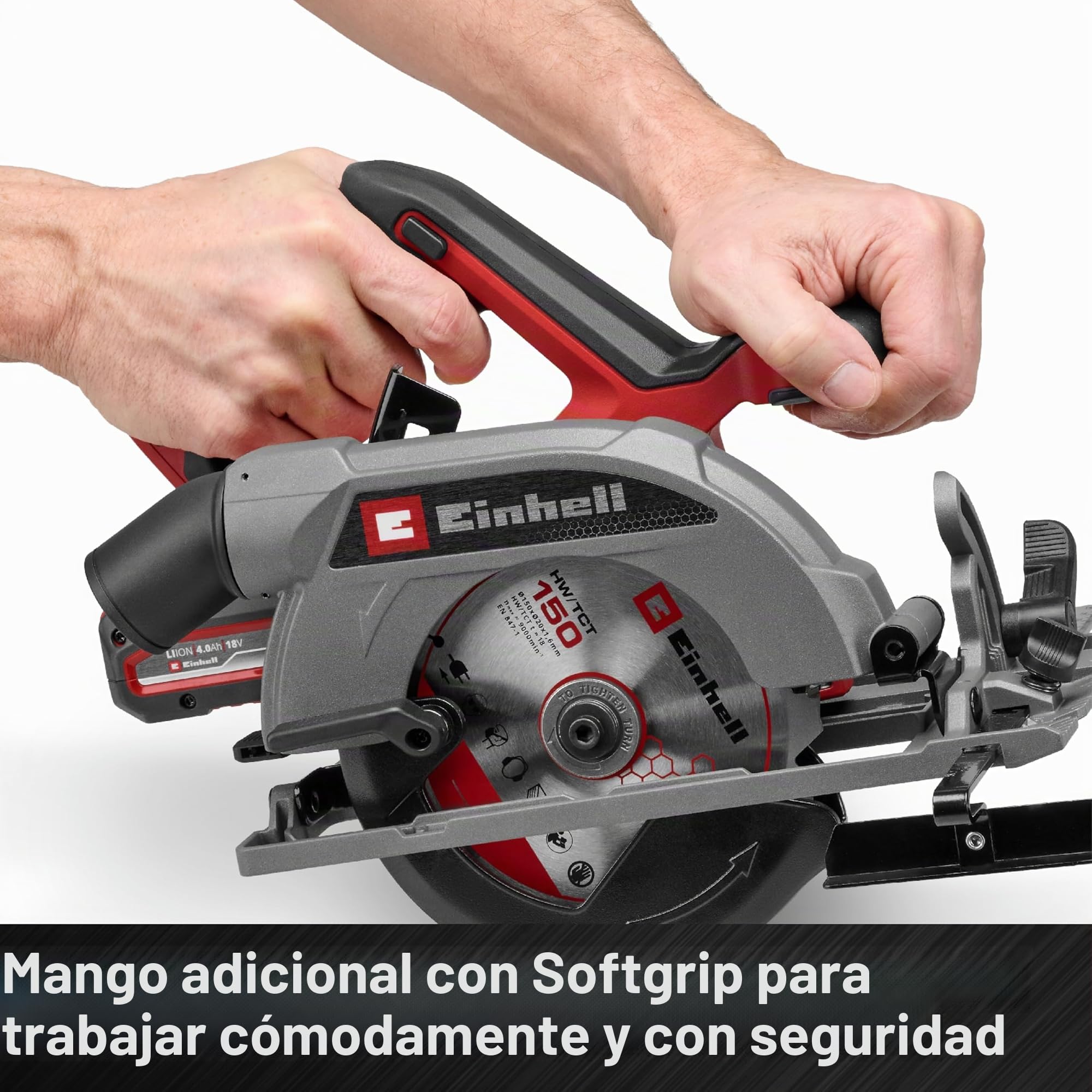 Einhell batería sierra circular manual TE-CS 18/150-2 Li Solo Power X-Change (18 V, hoja de sierra: Ø150 mm, profundidad de corte: 49 mm, ajuste sin herramientas, sin batería)