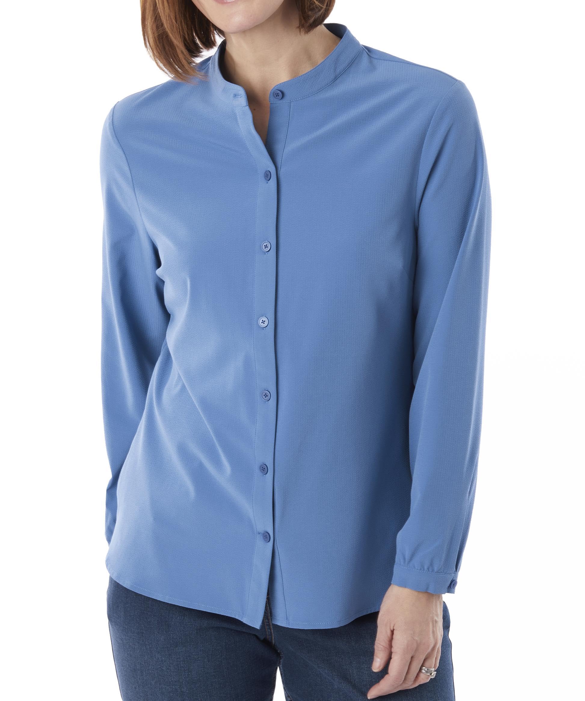 Rohan Women's Zephyr Blue Azul Long Sleeve Shirt - Lightweight Seersucker Fabric Shirt With Upf40+ Uv Sun Protection - 12