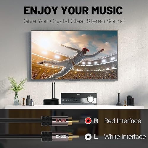 Miniatura 4 de Cable RCA de 8 pies, cable de audio estéreo 2RCA macho a 2RCA macho, cobre sin oxígeno, sonido de alta fidelidad, doble blindaje, cable de subwoofer