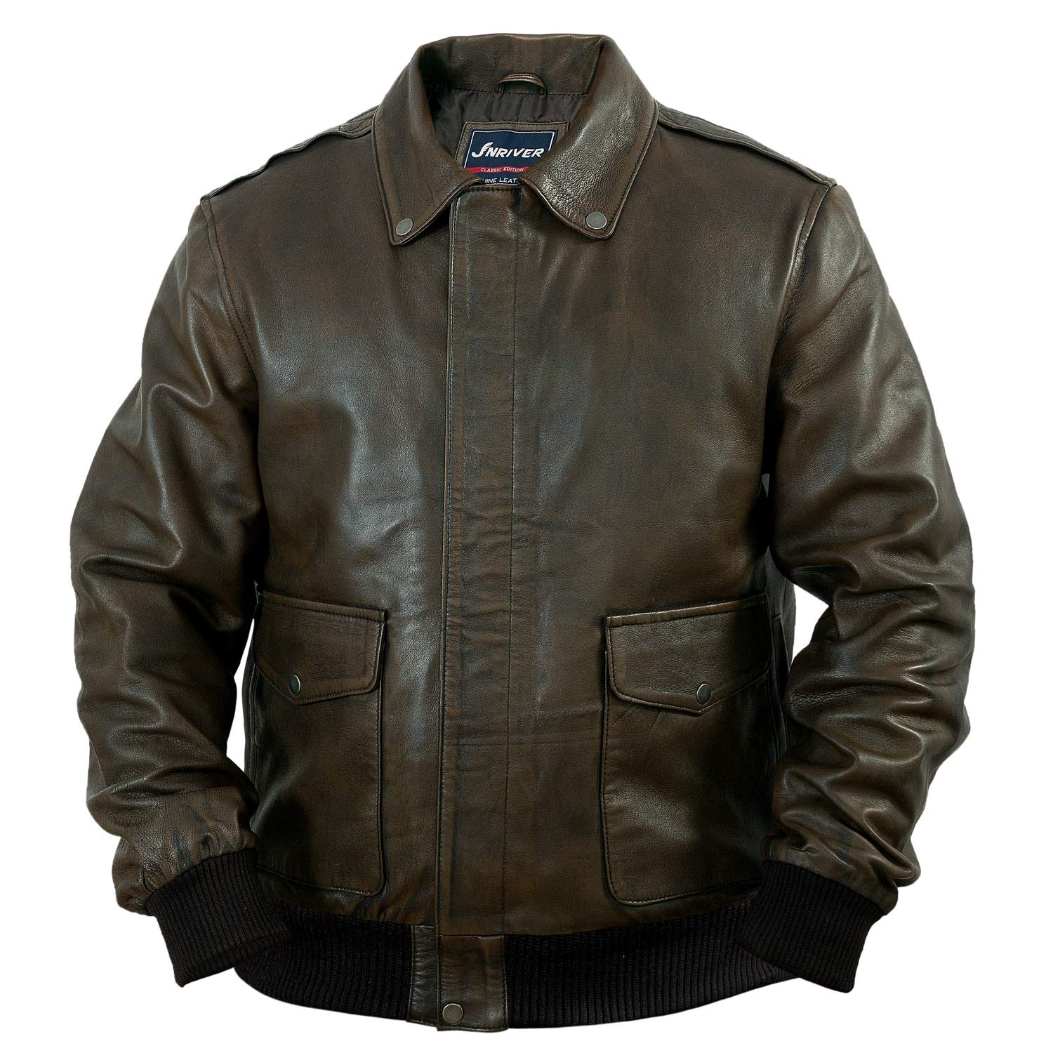 Jnriver Brown Bomber Jacket For Men A2 Aviator Pilot Sheepskin Leather Jacket Men