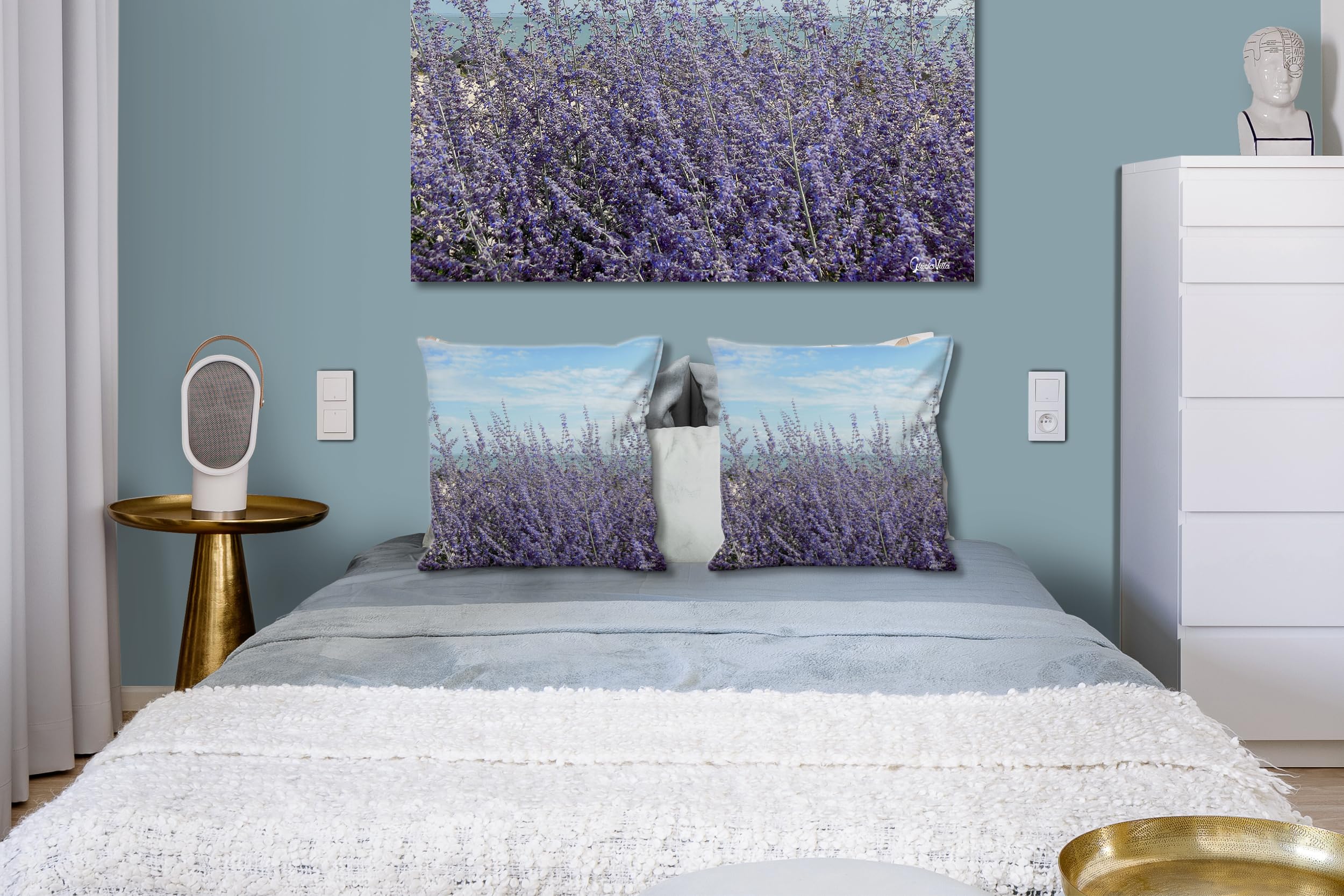 Lavendel - Foto-Kissen-Hülle Set (2 STK.) 40 x 40 cm | Kissen-Bezüge - passend zu Wandbild - Deko-Kissen - Küste Natur Garten lila