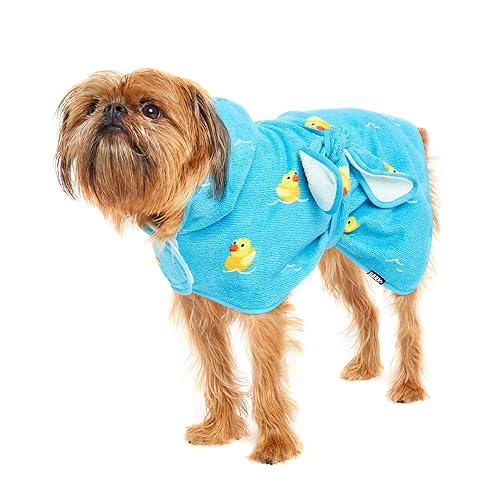 Barkbox Dog Bathrobe Fast Drying with Hook and Loop Closure & Wrap Tie Snuggle, Cute Dogs Clothes, Easy to Clean, Machine Washable, Dog Coats and Tumble Dry Low - Rubber Duck, Small - Rubber Duck - Small