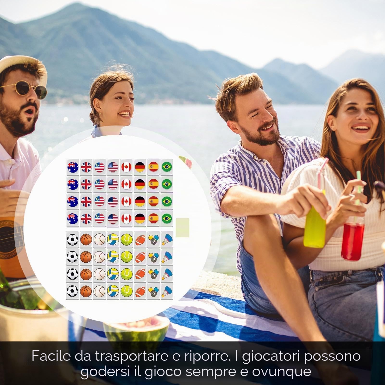 Seaside Escape Mahjong Game Set - 65 Pezzi Bandiere Nazionali, Gioco Modello per Feste in Famiglia