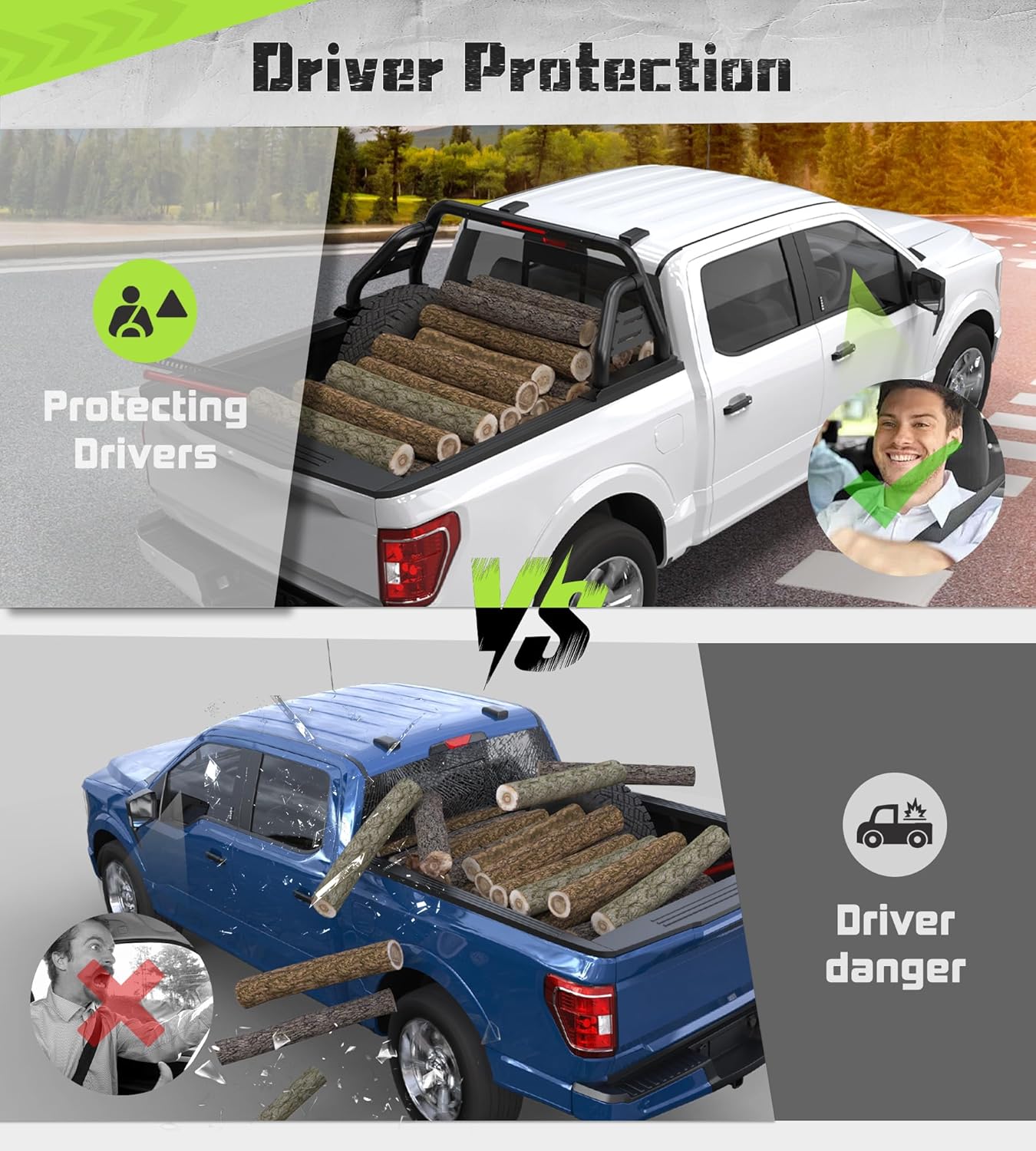 StarONE Adjustable Truck Bed Sport Roll Bar,Chase Rack with Brake Lights fit for Full Size Pickup Trucks