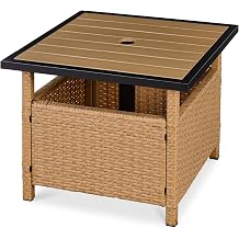 Best Choice Products Wicker Side Table with Umbrella Hole, Square PE Rattan Outdoor End Table for Patio, Garden, Poolside, Deck w/UV-Resistant Frame, Storage Space - Natural