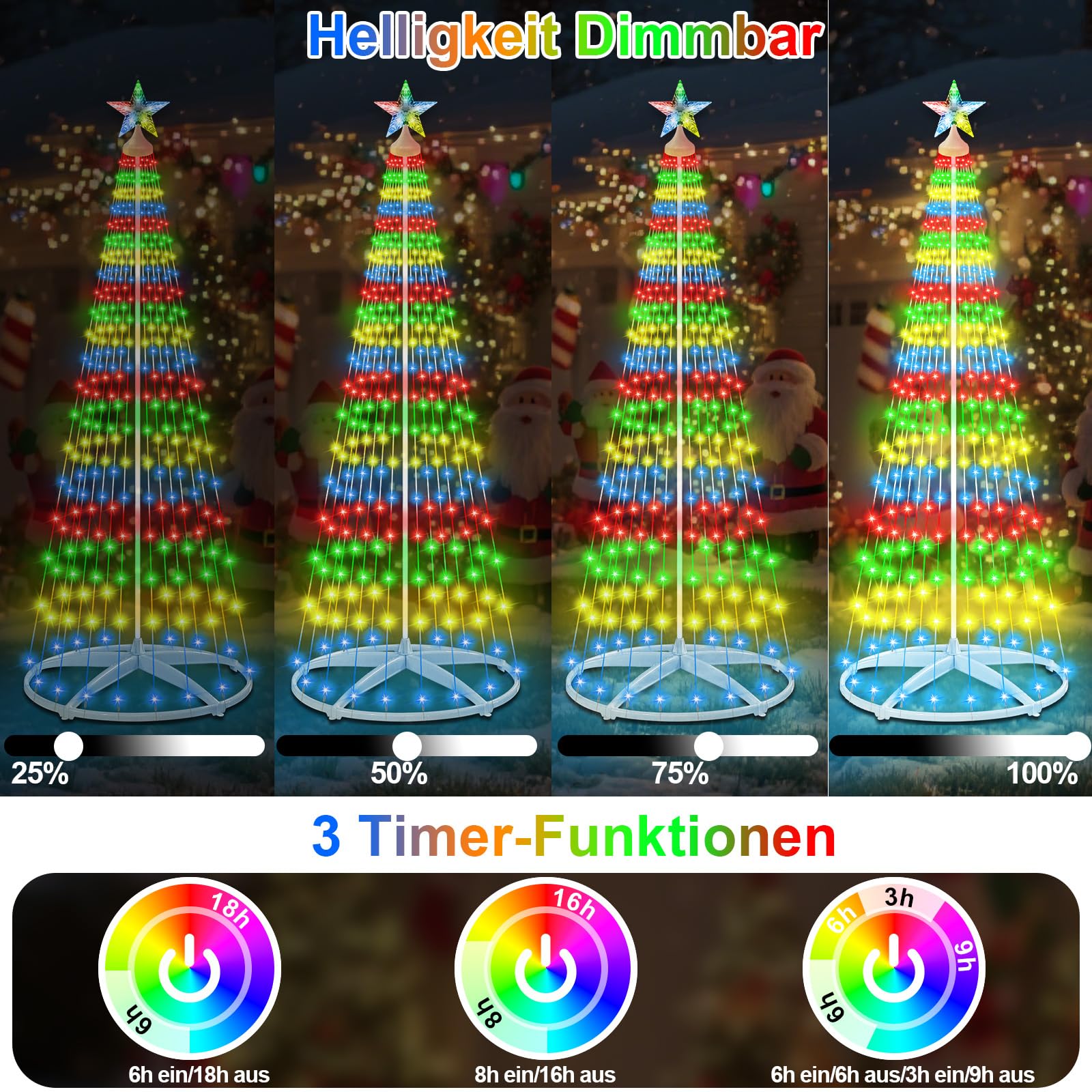 Forlivese 312 LED Luci Albero di Natale con Stella,12 Modalità 2.28m Luci per Albero Di Natale con Telecomando per Esterni da Giardino o Balcone (Quattro Colori)