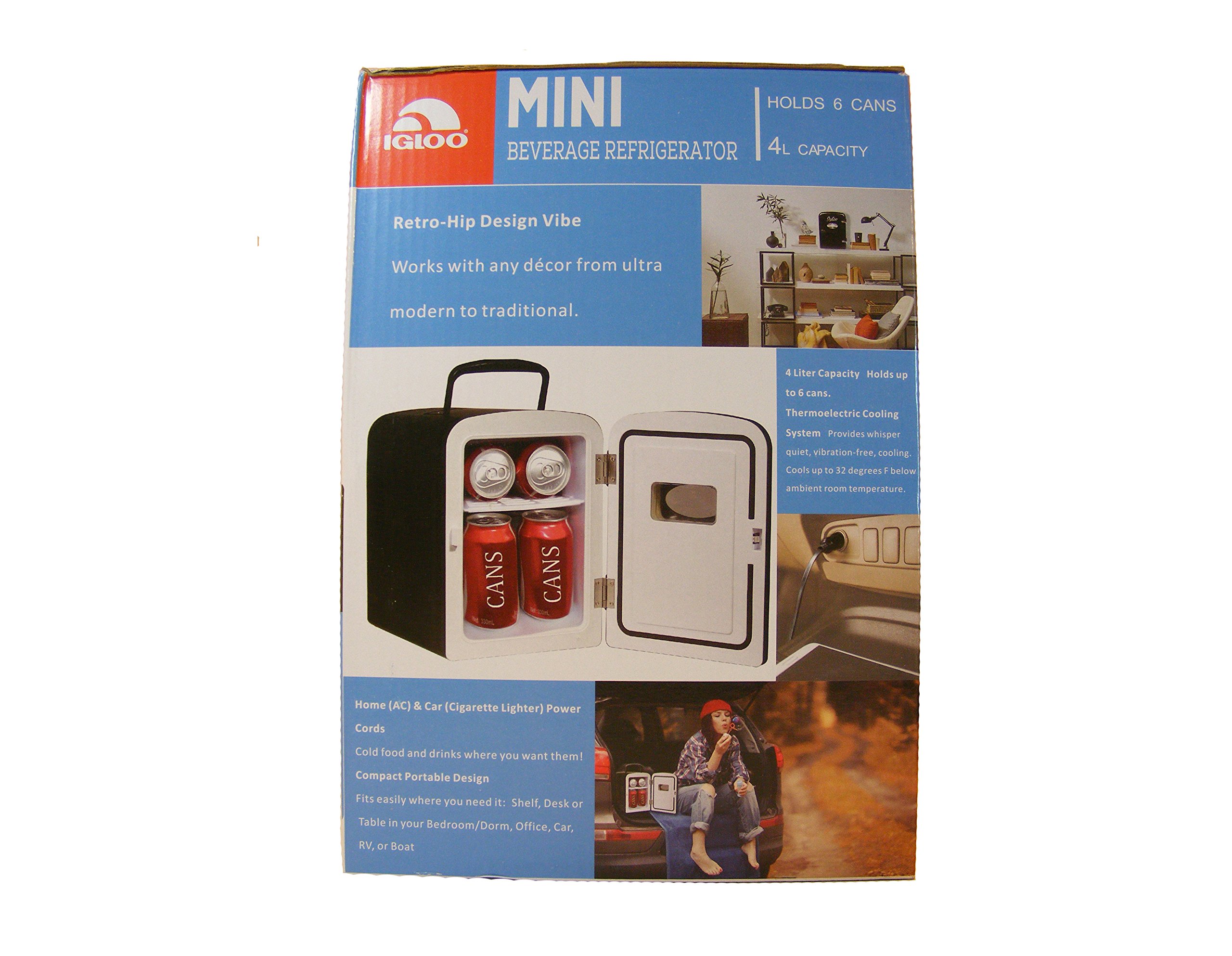 Igloo Mini Beverage Refrigerator Retro 6 Can Mini Fridge Black 4