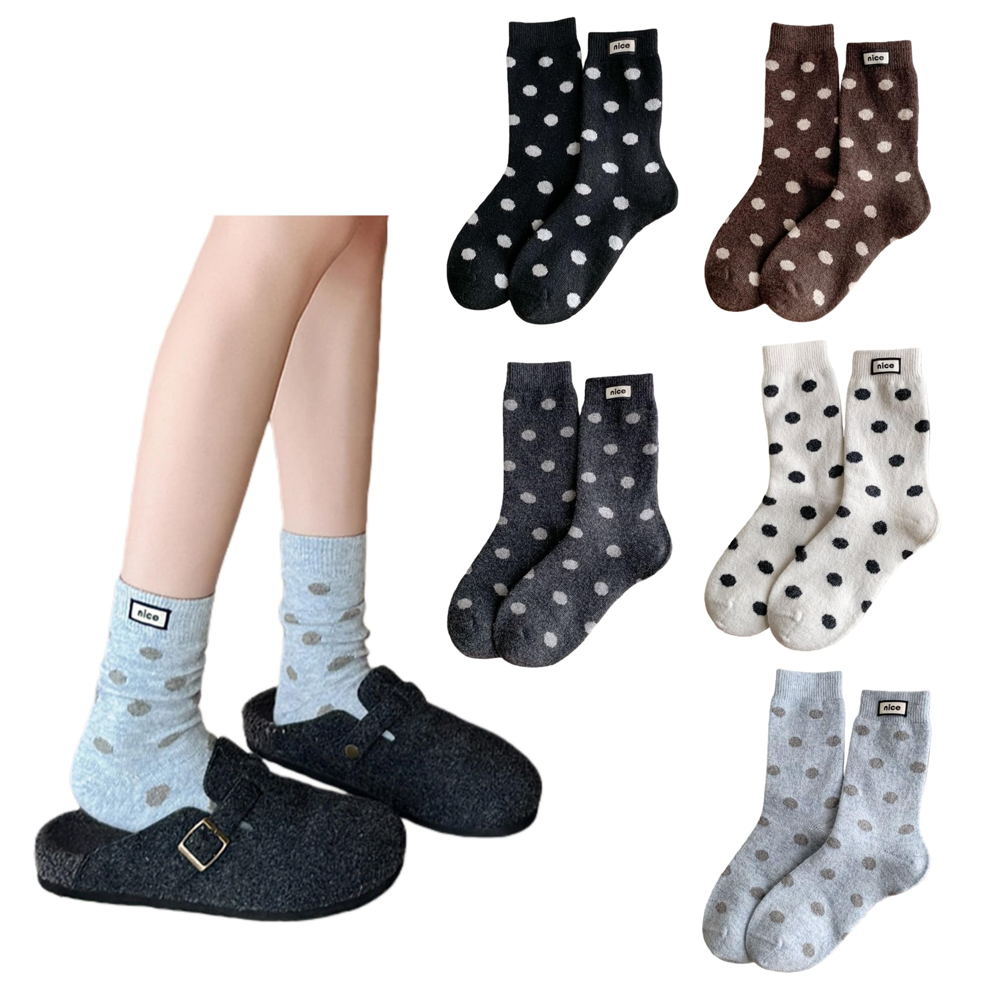 5 Pairs Women's Cozy Polka Dot Socks with Cute Label, Stylish & Multi-Color Pack for Everyday Wear