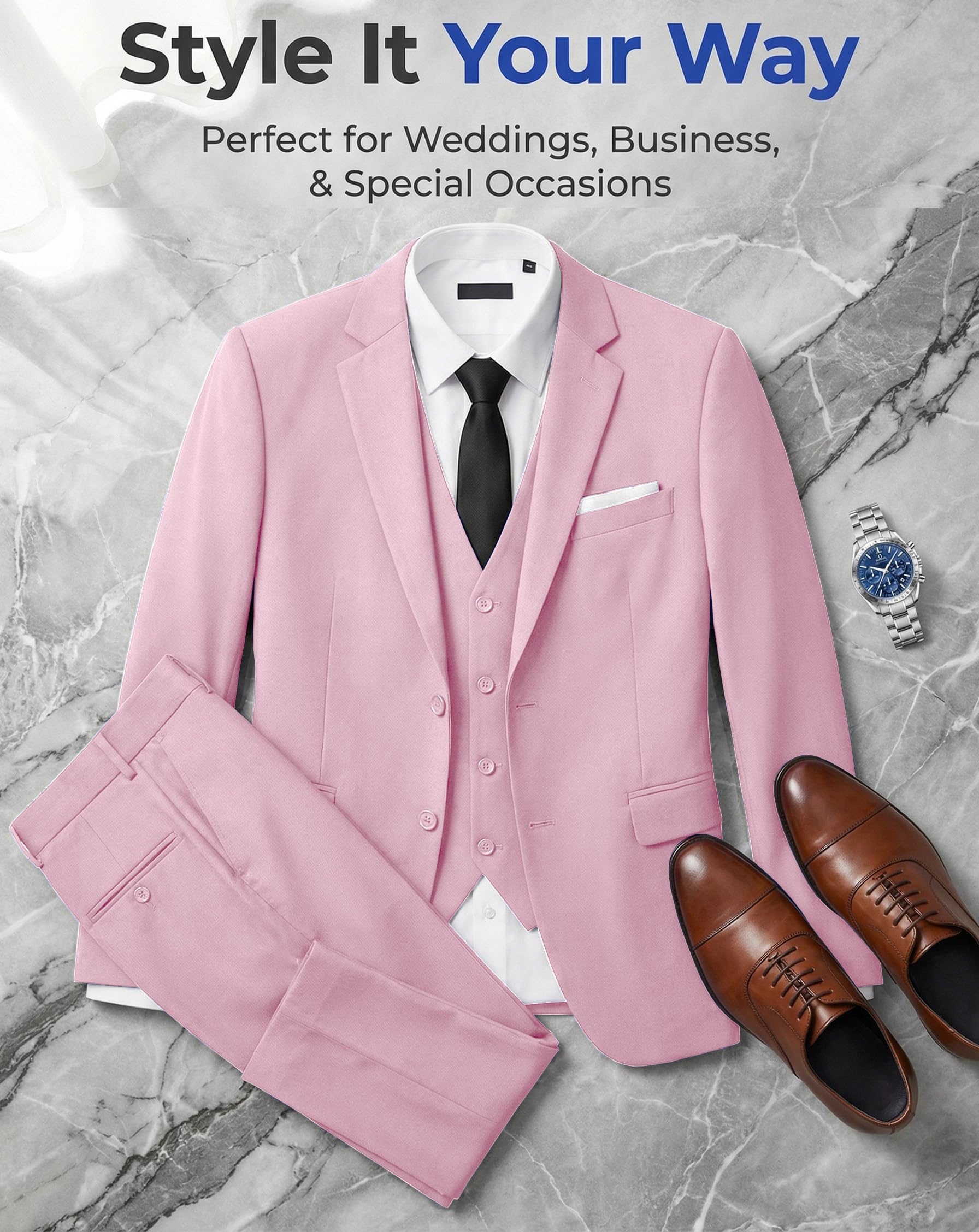 Set da 3 pezzi da uomo slim fit abito da sposa sposo abito da ballo smoking business formale casual sposo giacca blazer pantaloni