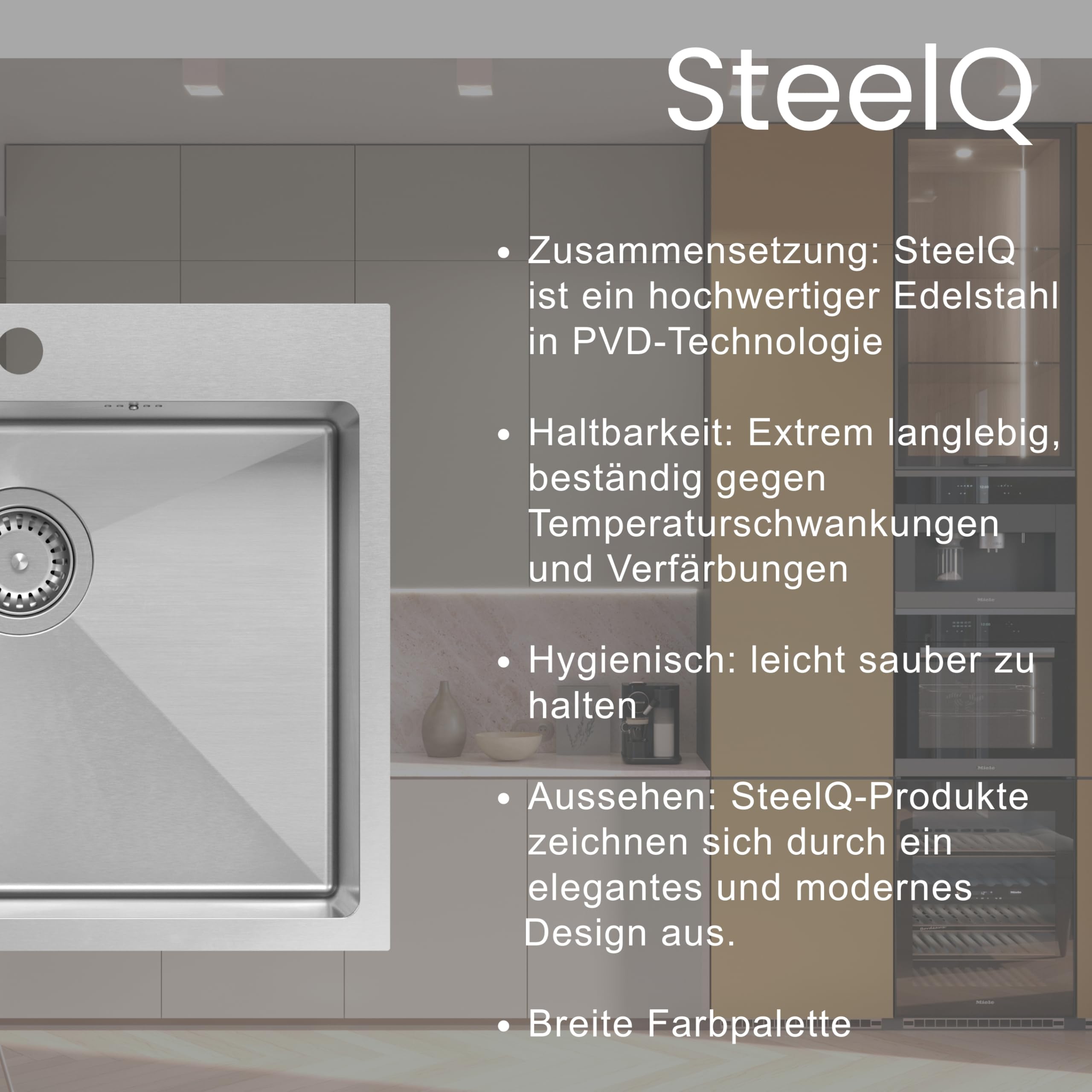 QUADRON Moderne Spüle Einbeckenspüle Edelstahl | Größe 50 cm Farbe: Flachs | EDDIE Einzelbecken | Küchenspüle | Abfluss inklusive | Edelstahlspüle passt in einen Schrank von mindestens 50 cm