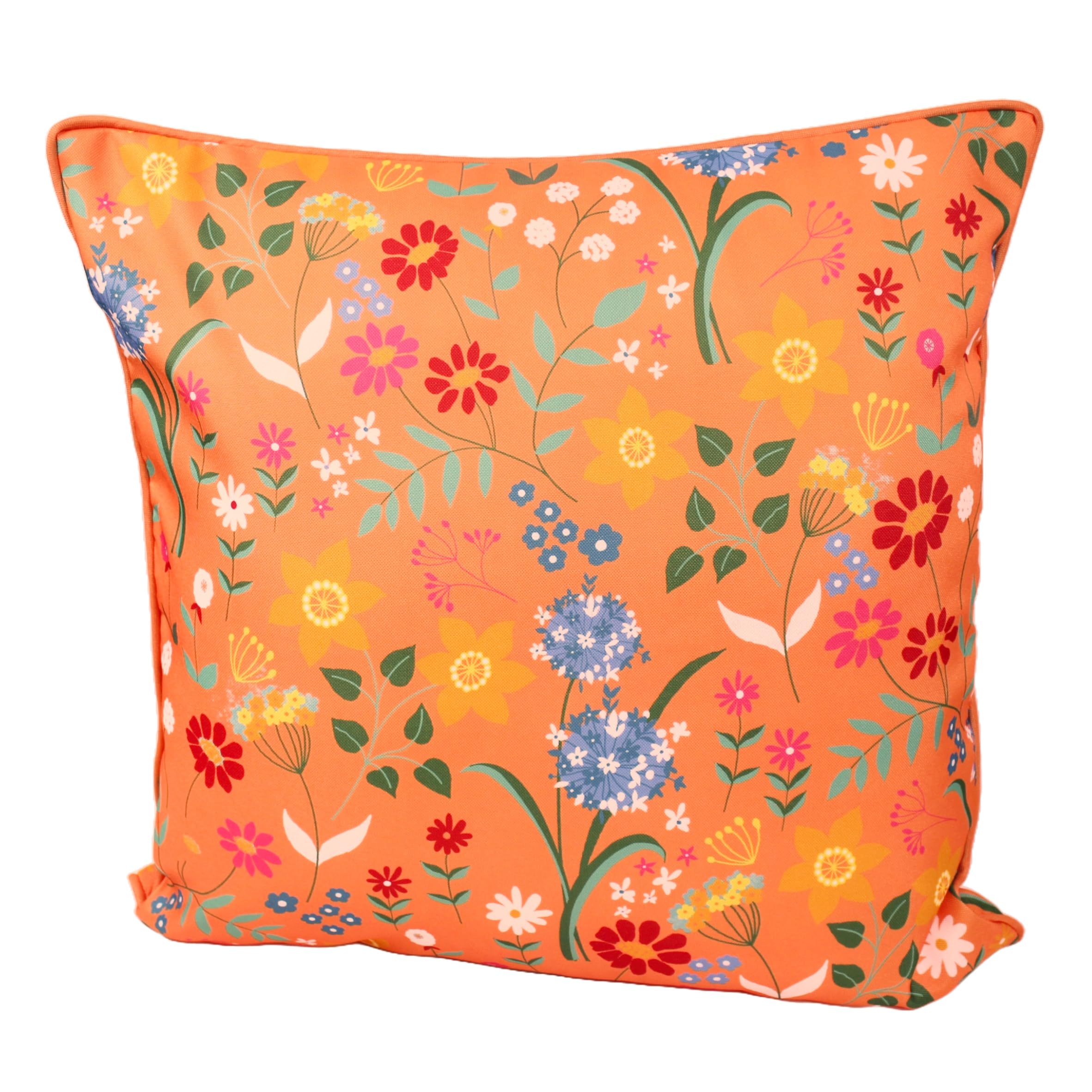 Peggy Wilkins Outdoor Cushion 45 x 45 cm Square Water-Resistant Garden & Indoor Seat Cushion Removable Zipped Cover, Piped Edge, Soft Infill for Chairs, Benches, Patio Floral (Orange Bloom)
