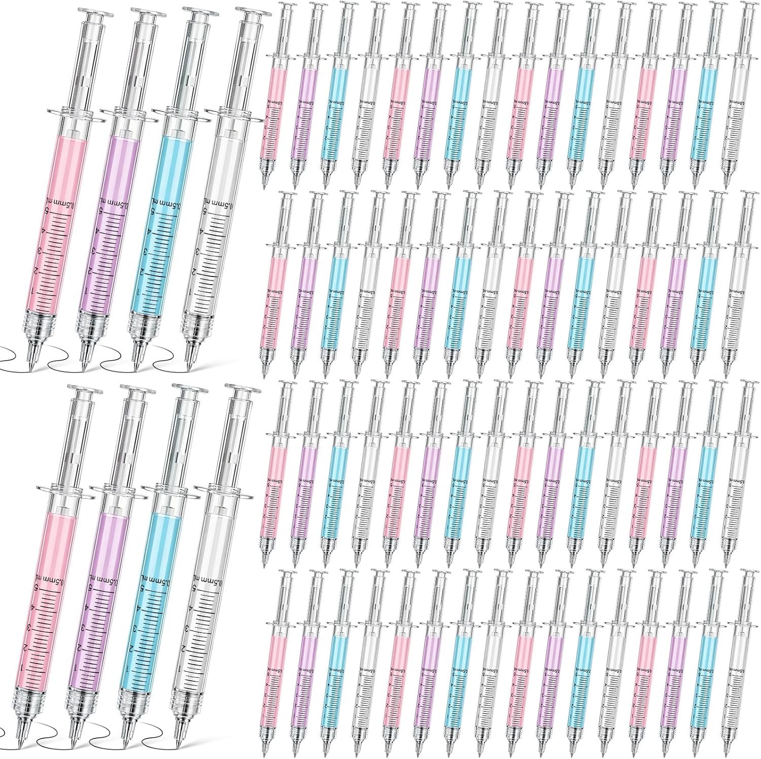 Estune 100 Pcs Syringe Retractable Nurse Pens Novelty Fun Medical Blood Ballpoint Pens Gifts for Nursing Student School Supplies Birthdays Doctor Pretend Party Favors (Trendy Style,Macaron)