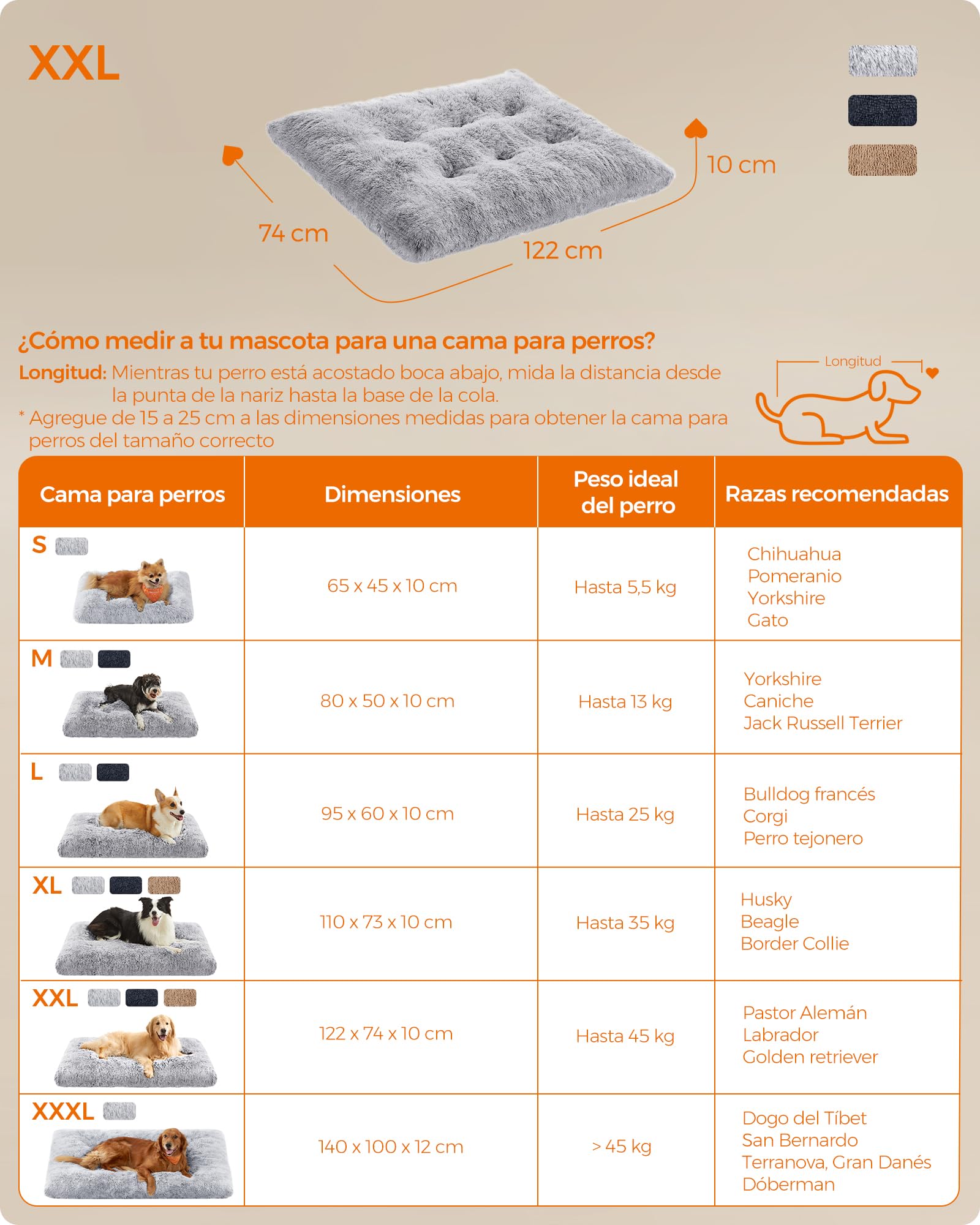 Feandrea Cama para Perros, Sofá para Mascotas, 122 x 74 cm, Lavable, Cojín para Perros, Gris Ombré PGW204G01